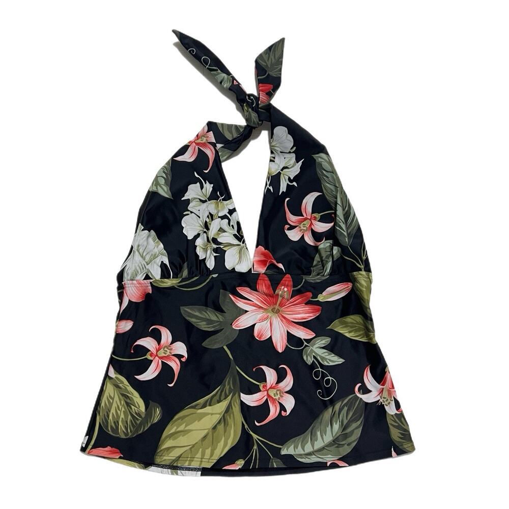 Tommy Bahama Halter Tankini Top Floral Swimwear Size M Pink Black Padded